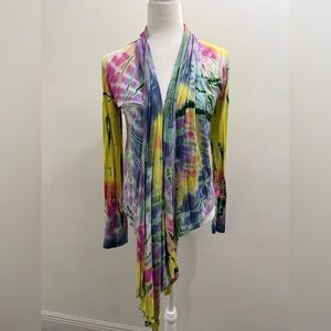 S-Twelve Yellow Tie-Dye Draped Open Front Cardigan One Size (Small/Medium) EUC